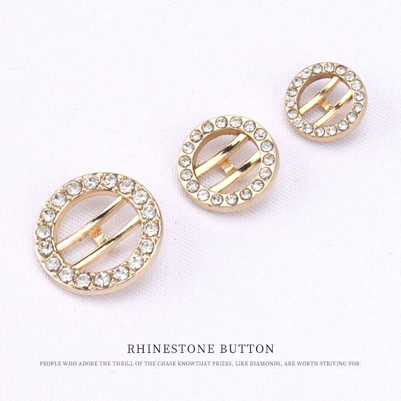 10/12/15mm Rose Gold Metal Hollow Rhinestone Buttons for Women Cardigans 20pcs