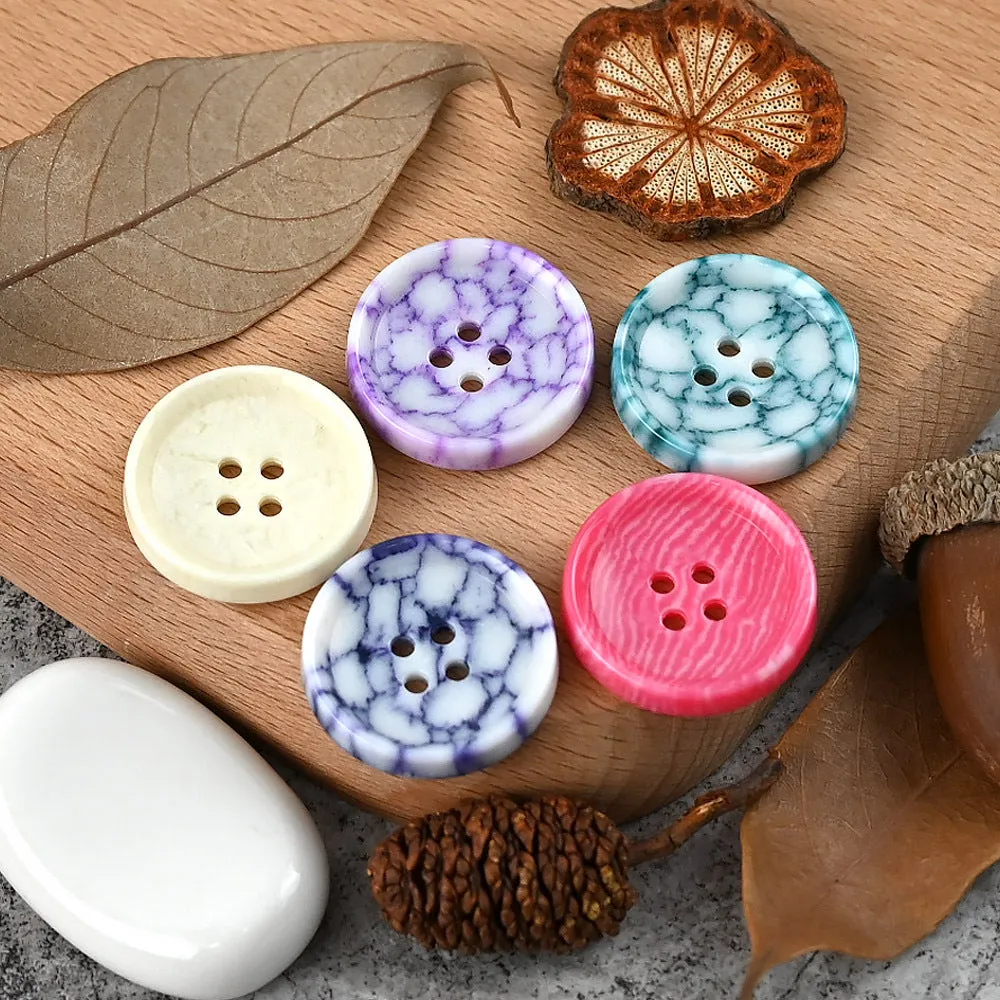 15-25mm Round 4 Hole Colorful Urea Buttons with Imitation Marble Pattern