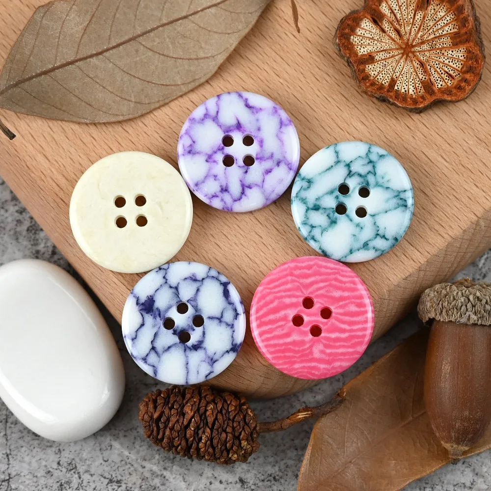15-25mm Round 4 Hole Colorful Urea Buttons with Imitation Marble Pattern