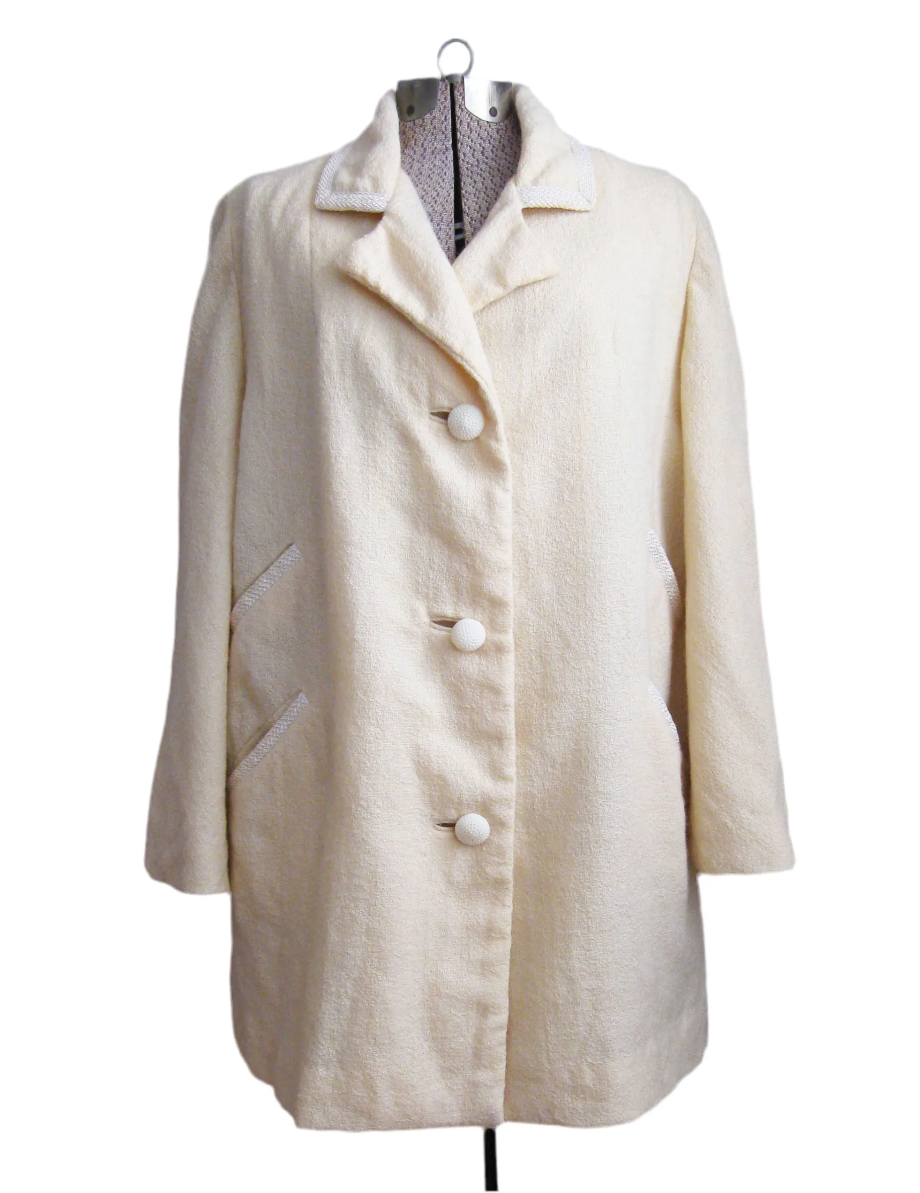 1960s Coat Cream Textured Wool