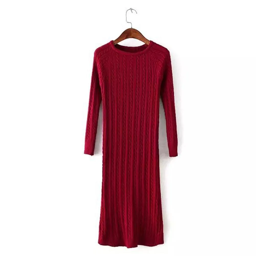 2019 Women fashion Twisted  Sweater Dress   Femme Long sleeve pullover Sweater Dresses
