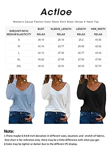 Actloe Women's Striped Mesh Patchwork Top