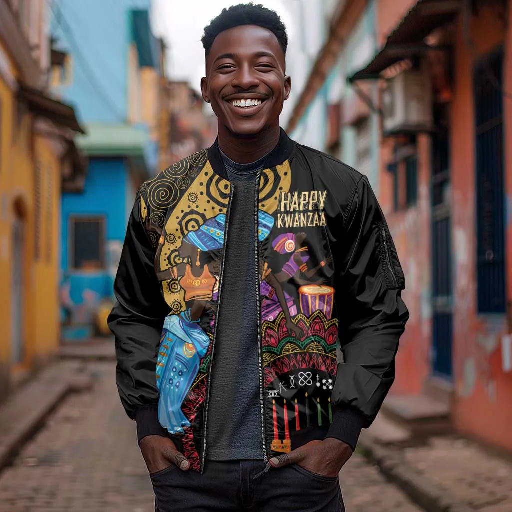 Africa Happy Kwanzaa Sleeve Zip Bomber Jacket Tribal Dance LT7