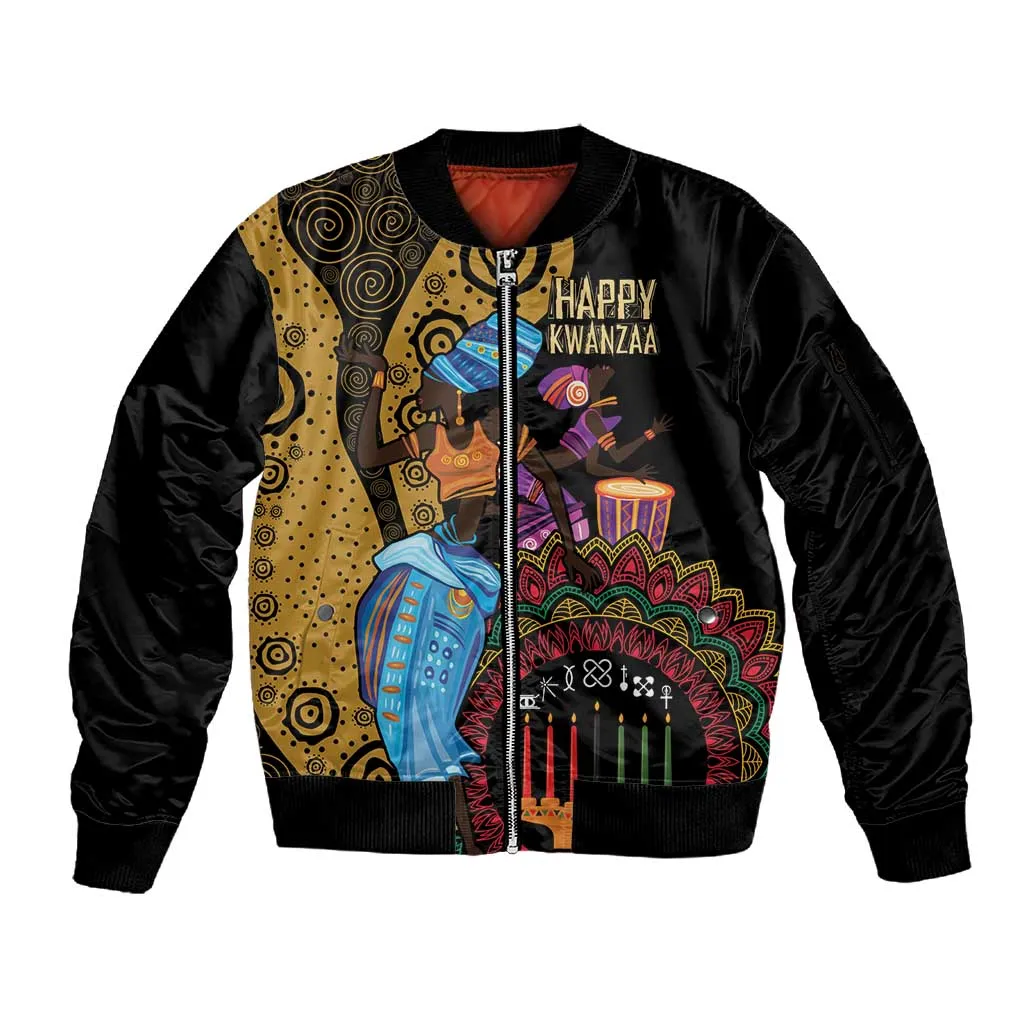 Africa Happy Kwanzaa Sleeve Zip Bomber Jacket Tribal Dance LT7