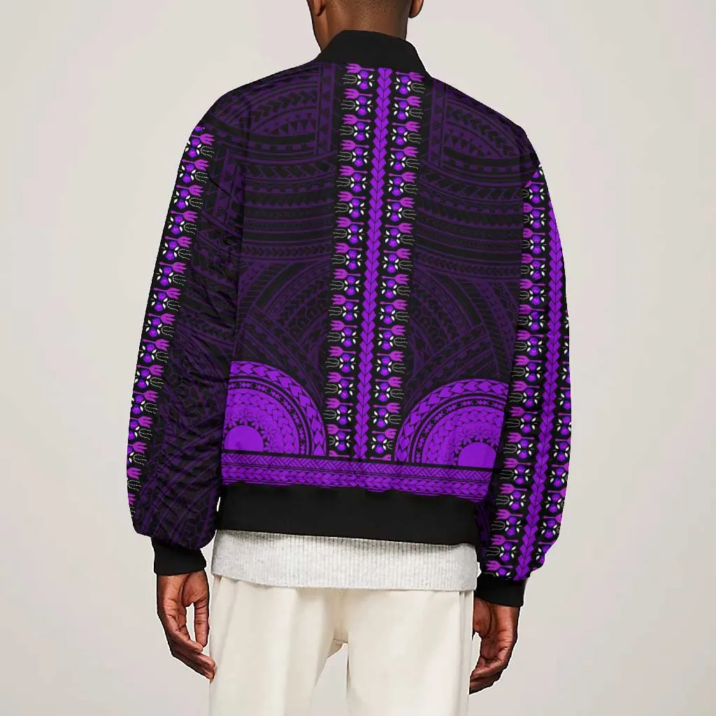 African Dashiki and Polynesian Pattern Bomber Jacket Purple LT9