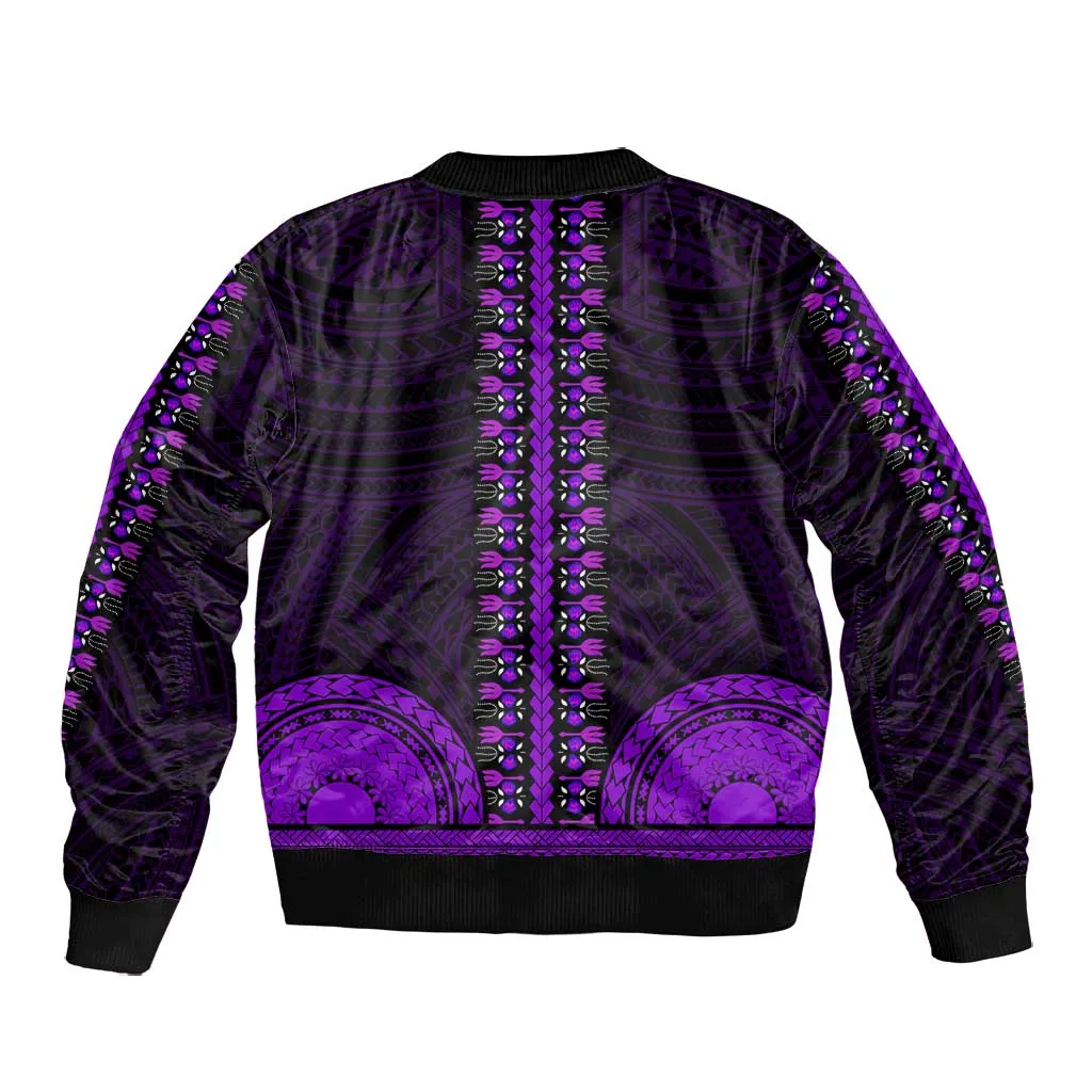 African Dashiki and Polynesian Pattern Bomber Jacket Purple LT9