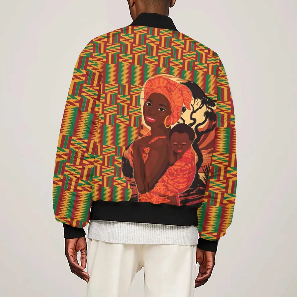 African Happy Mother's Day Sleeve Zip Bomber Jacket Black Mothers Kente Pattern LT15