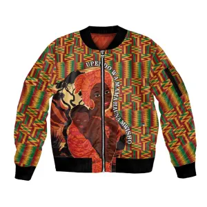 African Happy Mother's Day Sleeve Zip Bomber Jacket Black Mothers Kente Pattern LT15