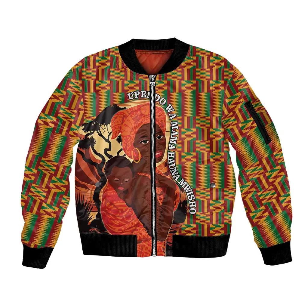 African Happy Mother's Day Sleeve Zip Bomber Jacket Black Mothers Kente Pattern LT15