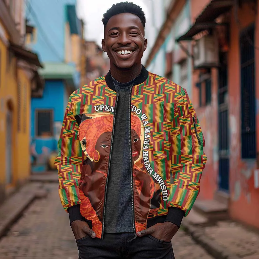 African Happy Mother's Day Sleeve Zip Bomber Jacket Black Mothers Kente Pattern LT15
