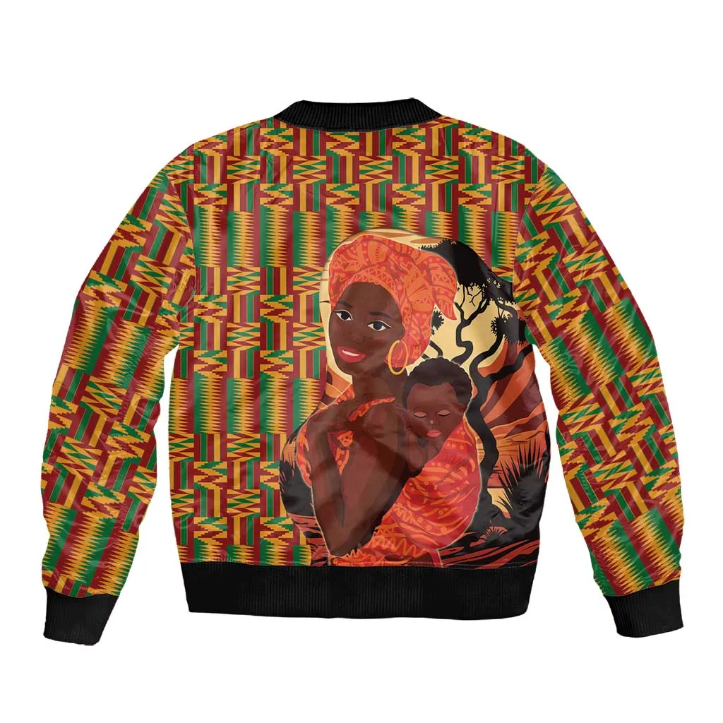 African Happy Mother's Day Sleeve Zip Bomber Jacket Black Mothers Kente Pattern LT15
