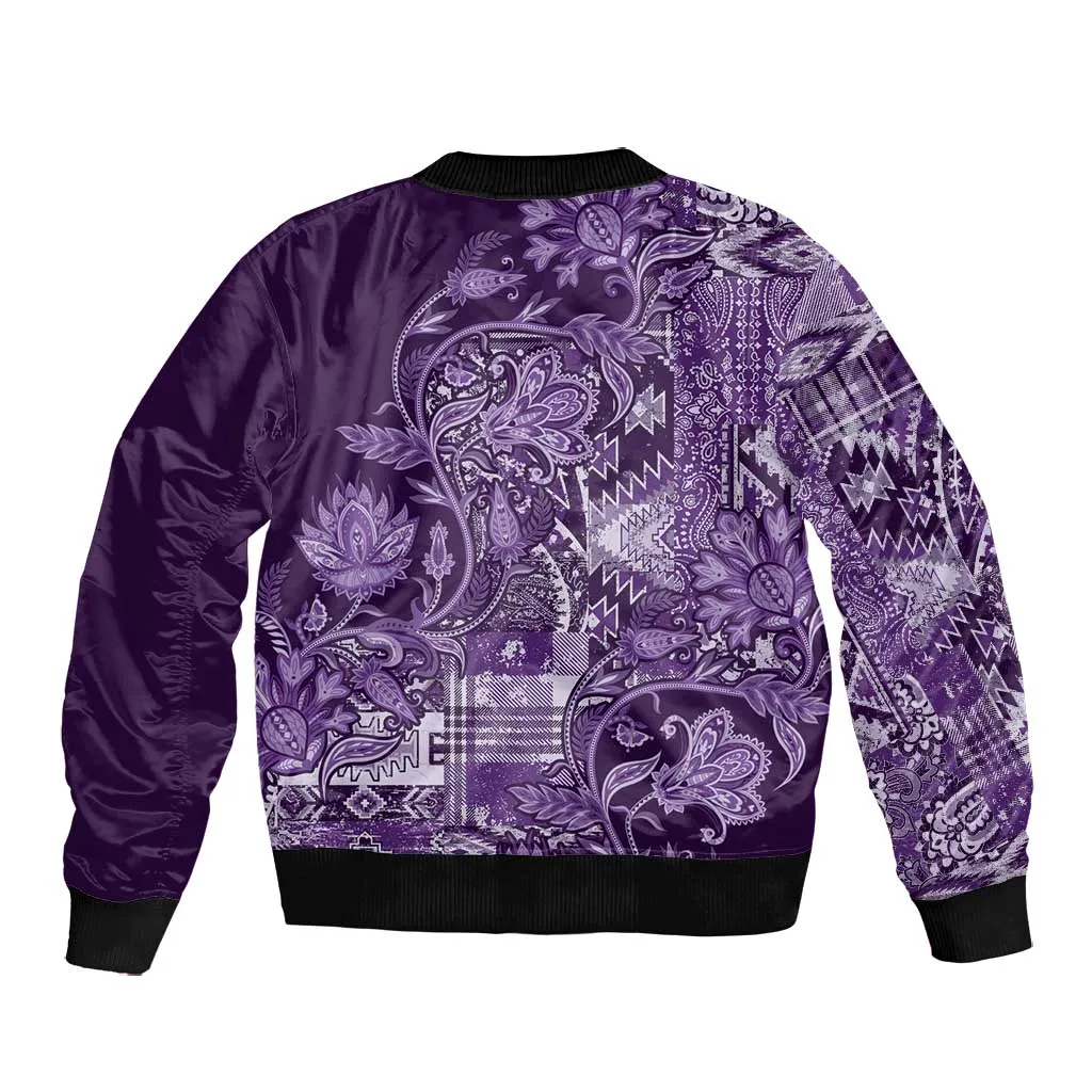 Afro Floral mix Maasai Shuka Bomber Jacket Purple Moitf LT9