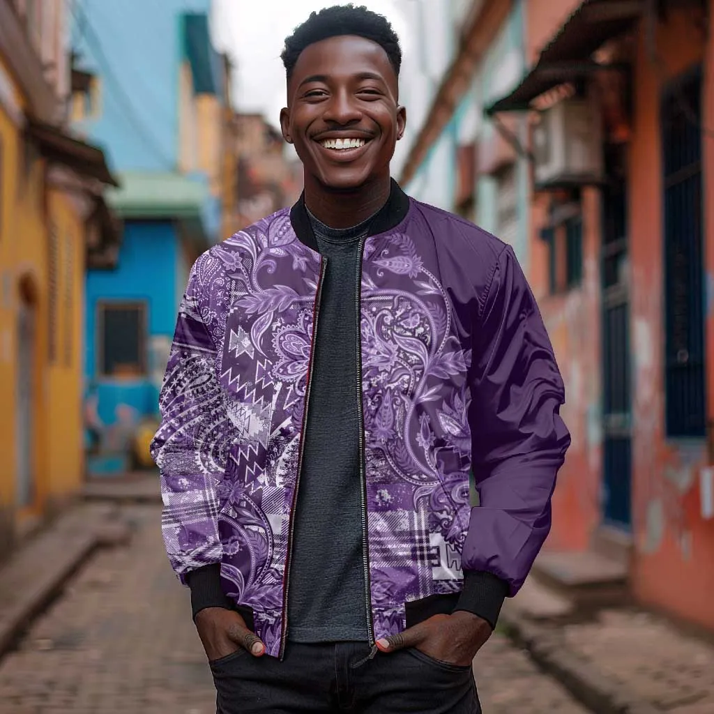 Afro Floral mix Maasai Shuka Bomber Jacket Purple Moitf LT9