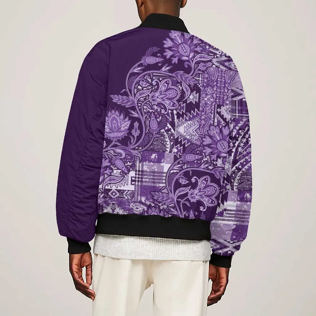 Afro Floral mix Maasai Shuka Bomber Jacket Purple Moitf LT9