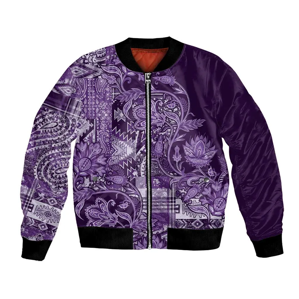 Afro Floral mix Maasai Shuka Bomber Jacket Purple Moitf LT9