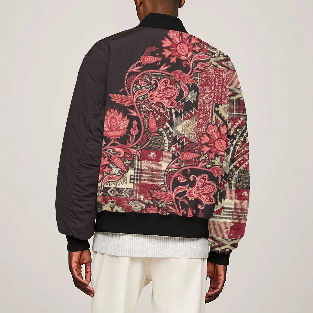 Afro Floral mix Maasai Shuka Bomber Jacket Red Moitf LT9