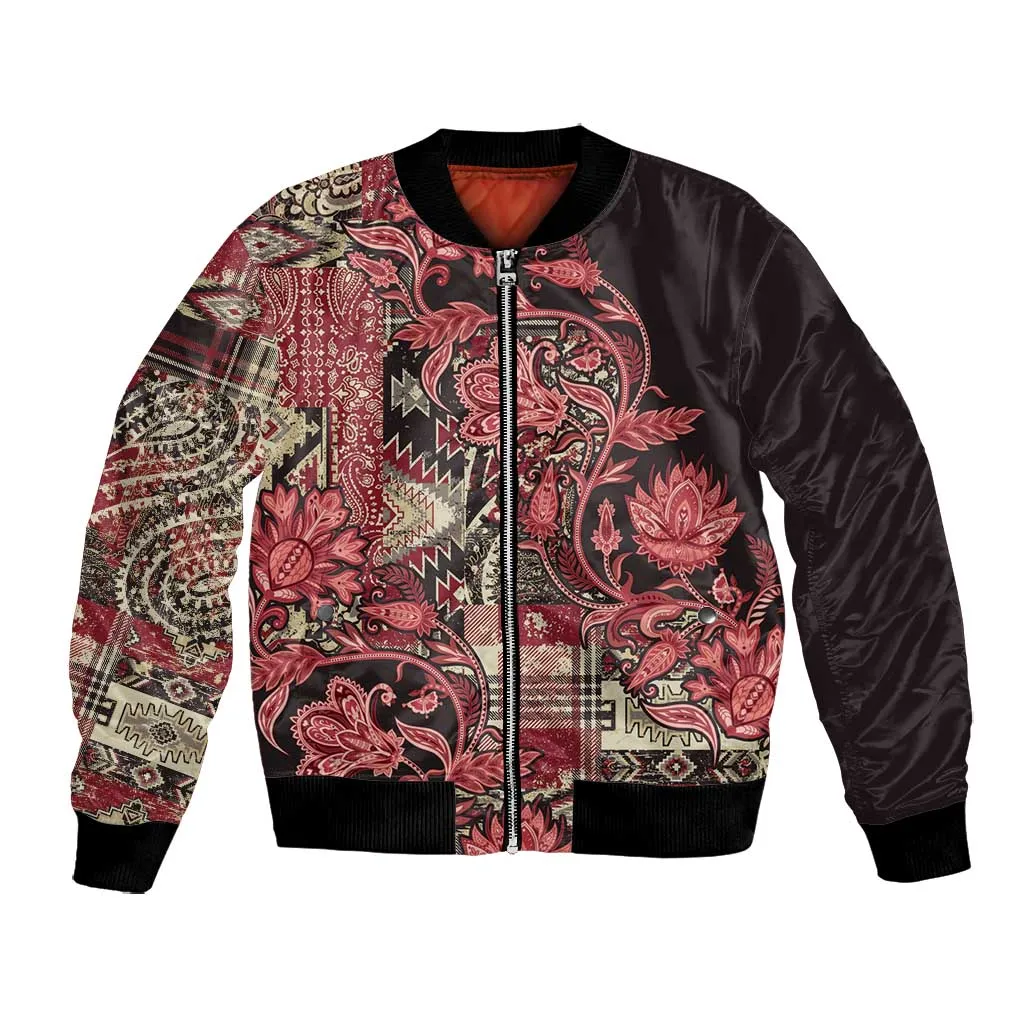 Afro Floral mix Maasai Shuka Bomber Jacket Red Moitf LT9