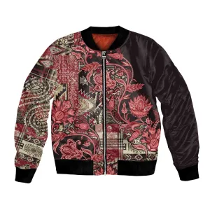 Afro Floral mix Maasai Shuka Bomber Jacket Red Moitf LT9