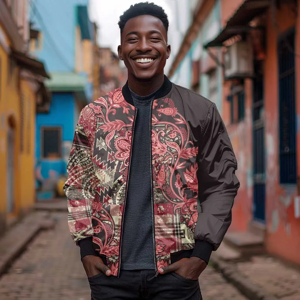 Afro Floral mix Maasai Shuka Bomber Jacket Red Moitf LT9