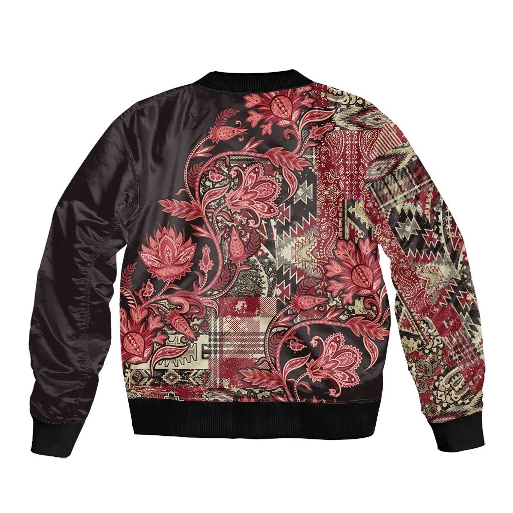 Afro Floral mix Maasai Shuka Bomber Jacket Red Moitf LT9