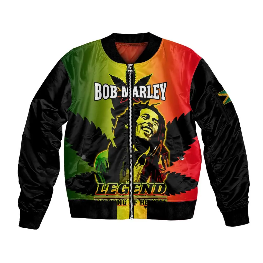 Afro Jamaica Legend Bob Sleeve Zip Bomber Jacket The King Of Reggae LT14