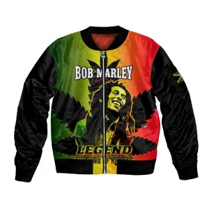 Afro Jamaica Legend Bob Sleeve Zip Bomber Jacket The King Of Reggae LT14