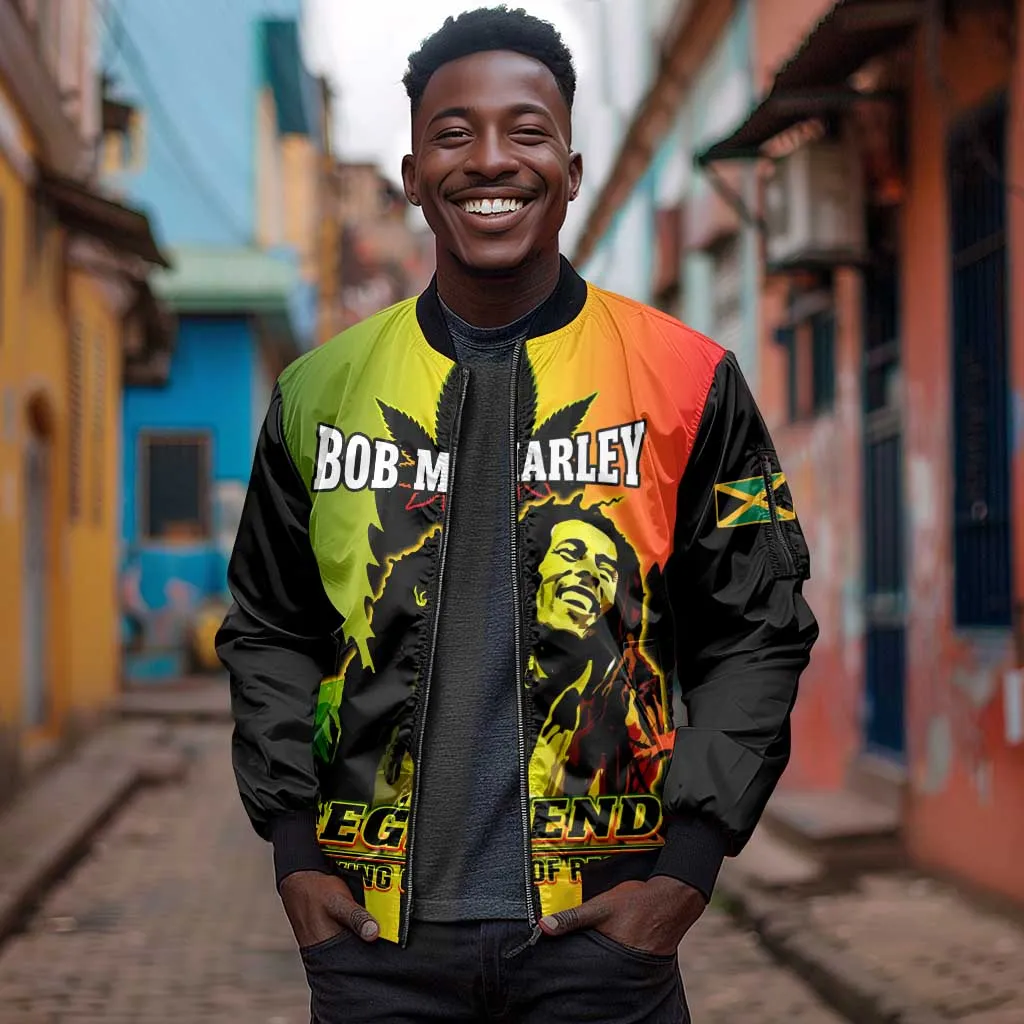 Afro Jamaica Legend Bob Sleeve Zip Bomber Jacket The King Of Reggae LT14