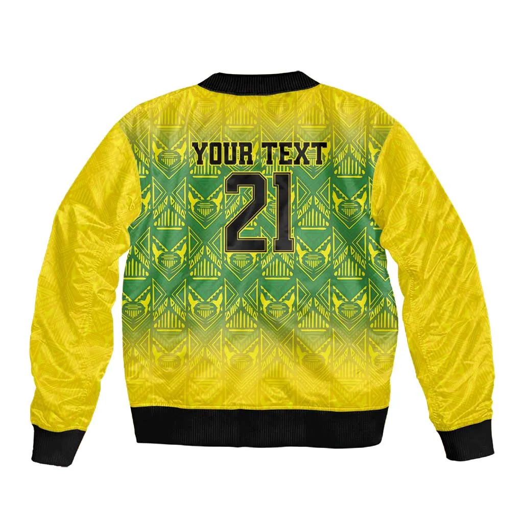 Afro-Jamaicans Custom Sleeve Zip Bomber Jacket Reggae Boyz With Traditional Pattern LT9