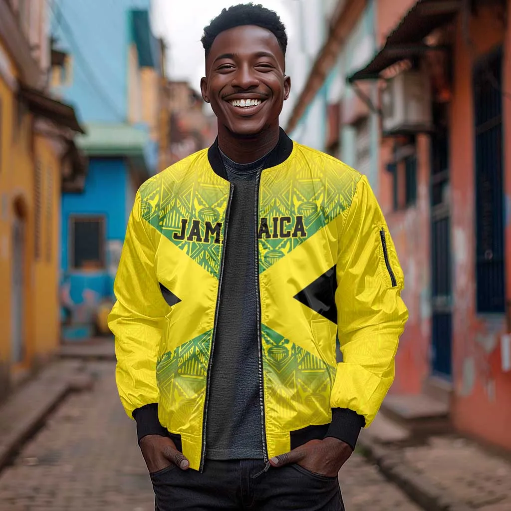 Afro-Jamaicans Custom Sleeve Zip Bomber Jacket Reggae Boyz With Traditional Pattern LT9