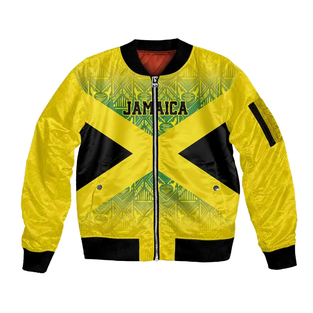 Afro-Jamaicans Custom Sleeve Zip Bomber Jacket Reggae Boyz With Traditional Pattern LT9