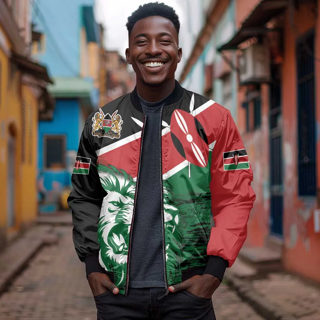Afro Kenya Lion Head Bomber Jacket Flag Style LT18