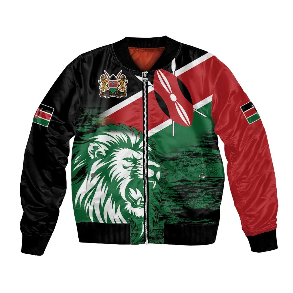 Afro Kenya Lion Head Bomber Jacket Flag Style LT18