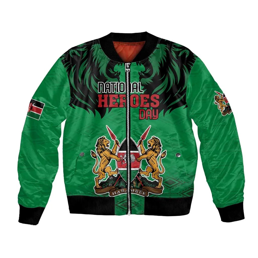 Afro Kenya National Heroes Day Bomber Jacket Mashujaa With Lion Head And Coat Of Arms LT18