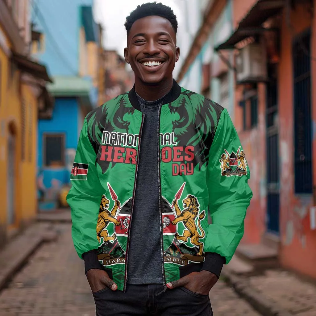 Afro Kenya National Heroes Day Bomber Jacket Mashujaa With Lion Head And Coat Of Arms LT18