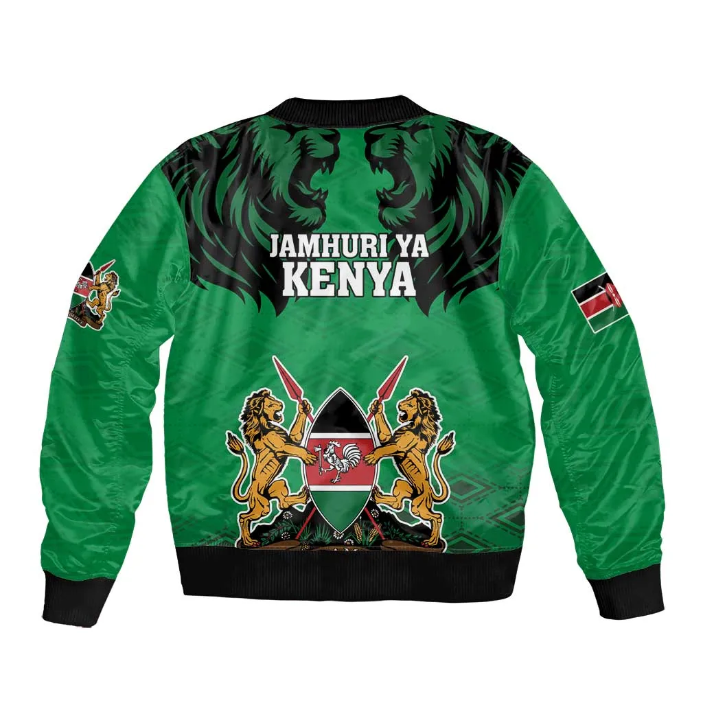 Afro Kenya National Heroes Day Bomber Jacket Mashujaa With Lion Head And Coat Of Arms LT18