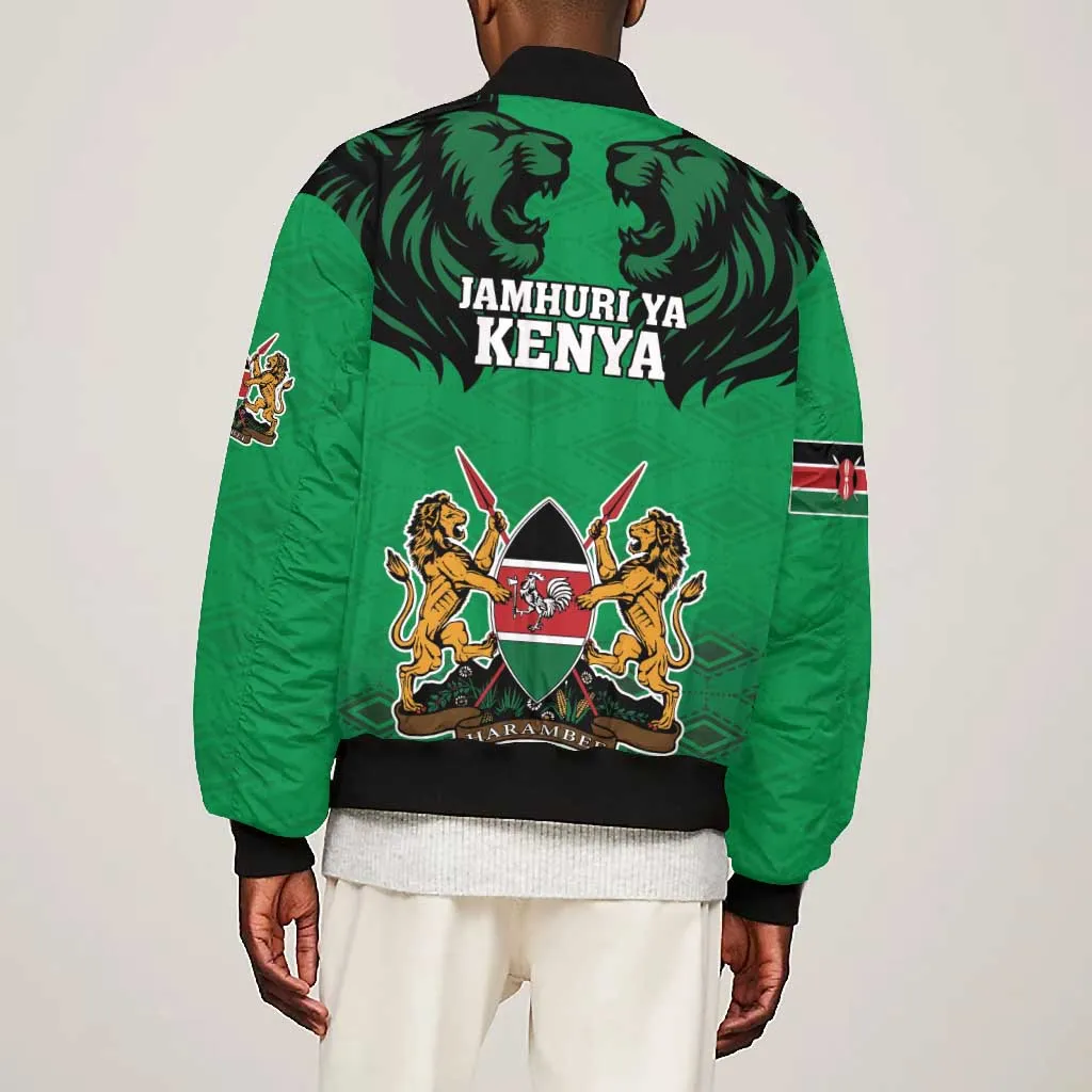 Afro Kenya National Heroes Day Bomber Jacket Mashujaa With Lion Head And Coat Of Arms LT18