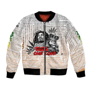 Afro King of Reggae Legend Bob Bomber Jacket Rastafari Lion Cannabis Typography Style DT02