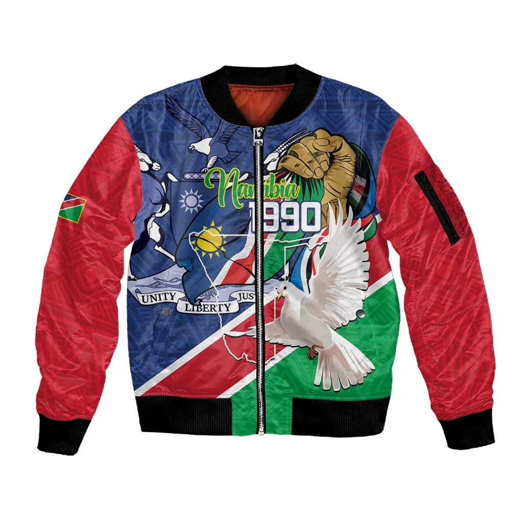 Afro Namibia Independence Day Sleeve Zip Bomber Jacket Namibian 1990 African Pattern LT14