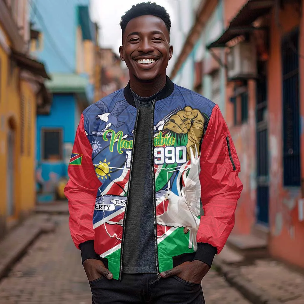 Afro Namibia Independence Day Sleeve Zip Bomber Jacket Namibian 1990 African Pattern LT14
