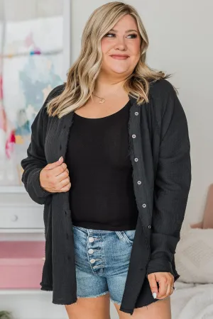 All Around Amazed Button Top- Black