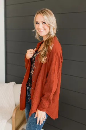 All Around Amazed Button Top- Burnt Orange