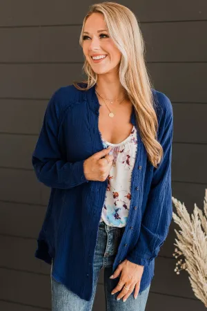 All Around Amazed Button Top- Navy