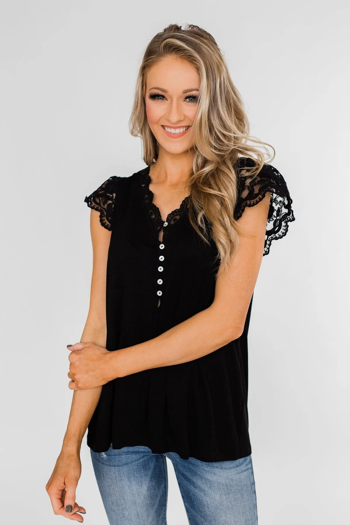 All I've Ever Needed Lace Top- Black