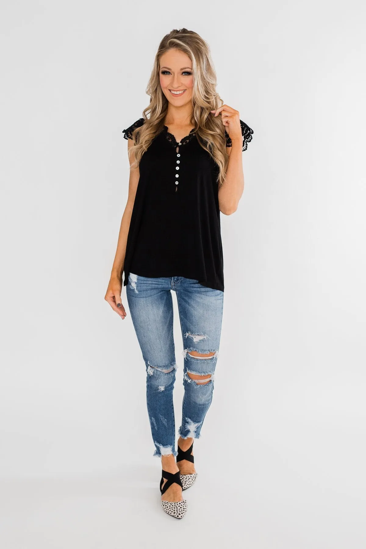 All I've Ever Needed Lace Top- Black