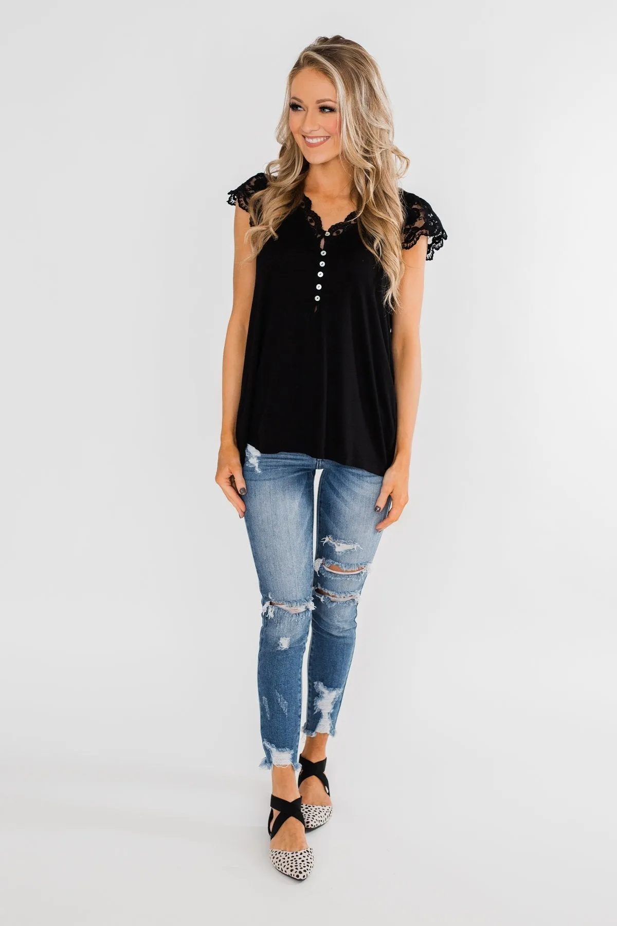 All I've Ever Needed Lace Top- Black