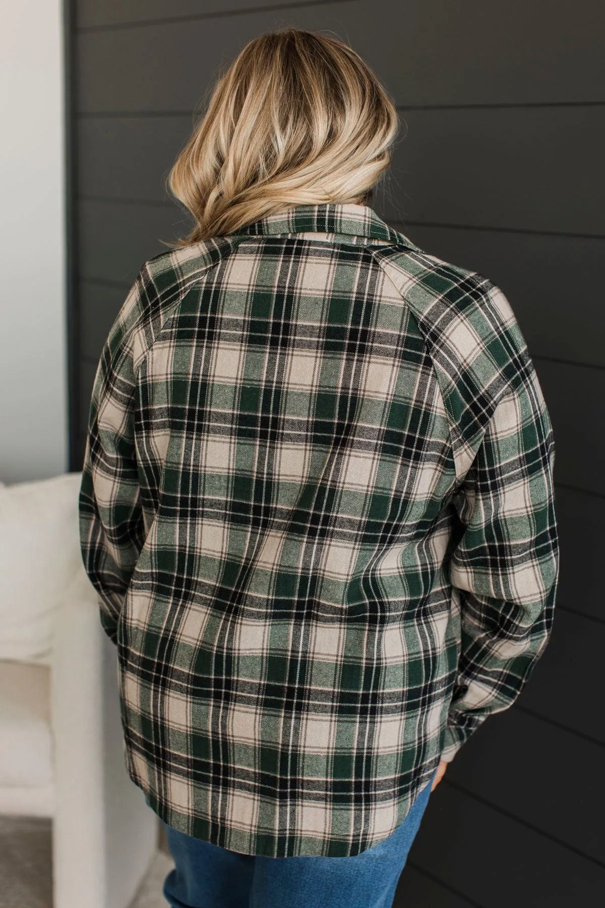 All The Signs Plaid Button Top- Hunter Green