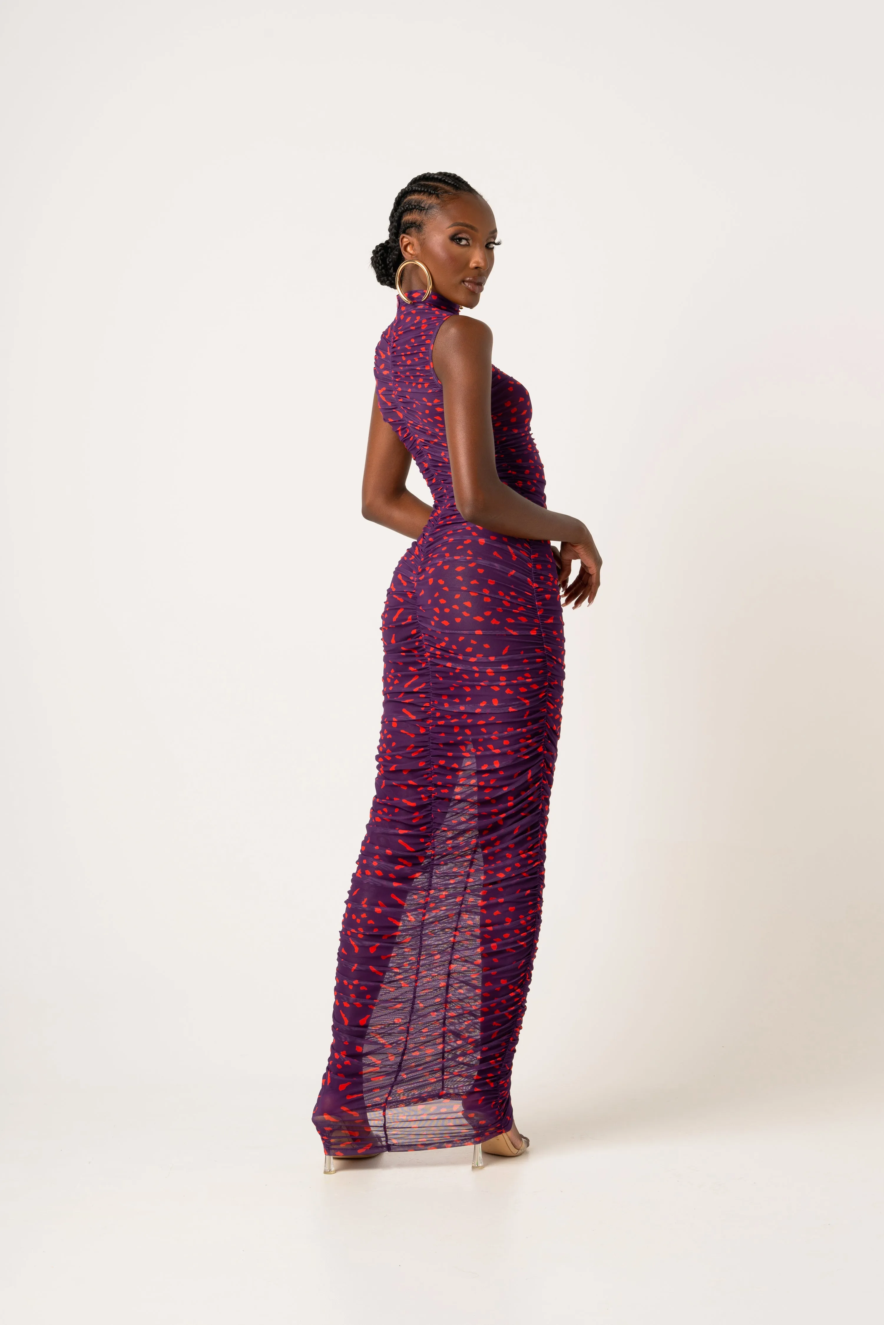 AMINAH RUCHED MAXI MESH DRESS