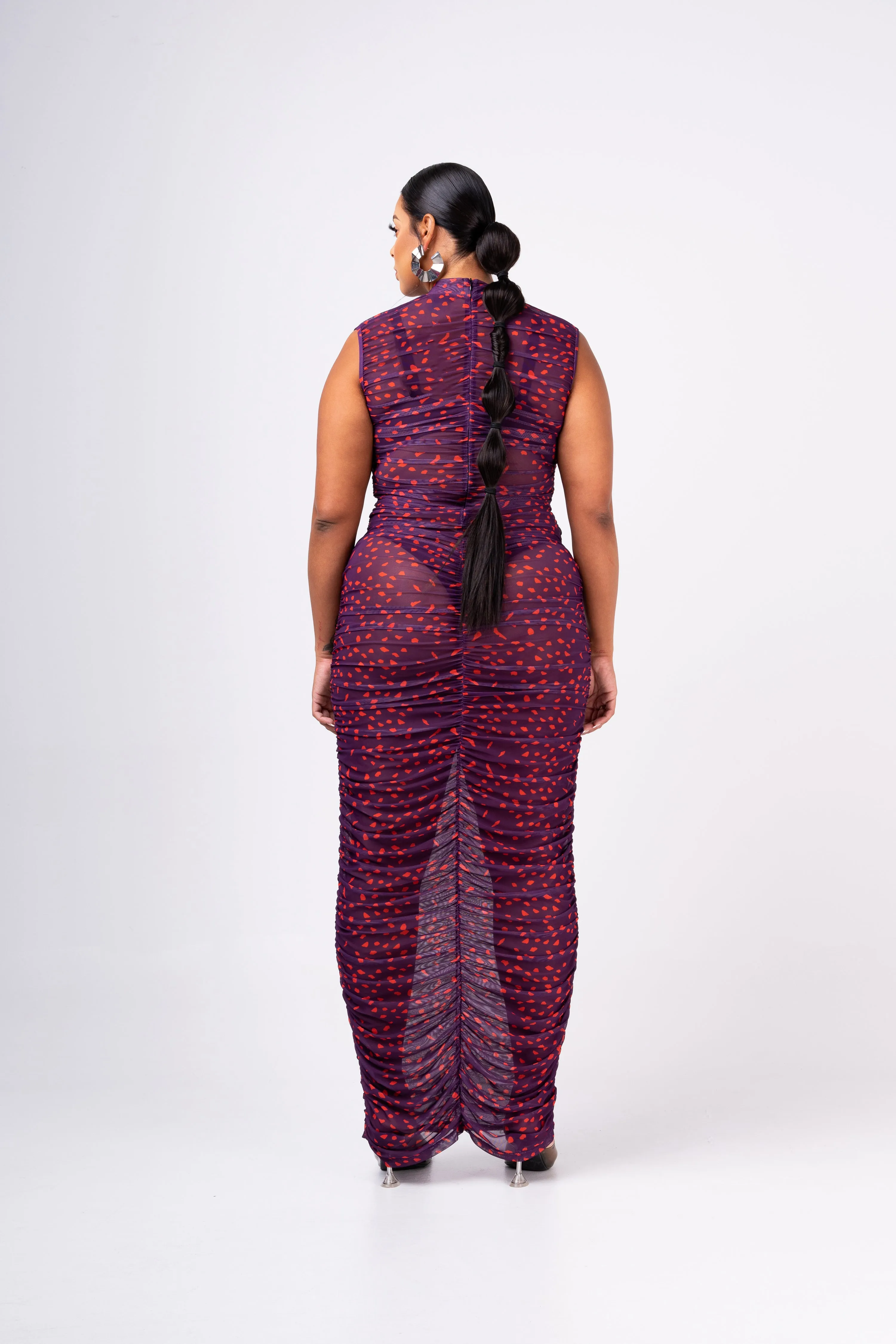 AMINAH RUCHED MAXI MESH DRESS