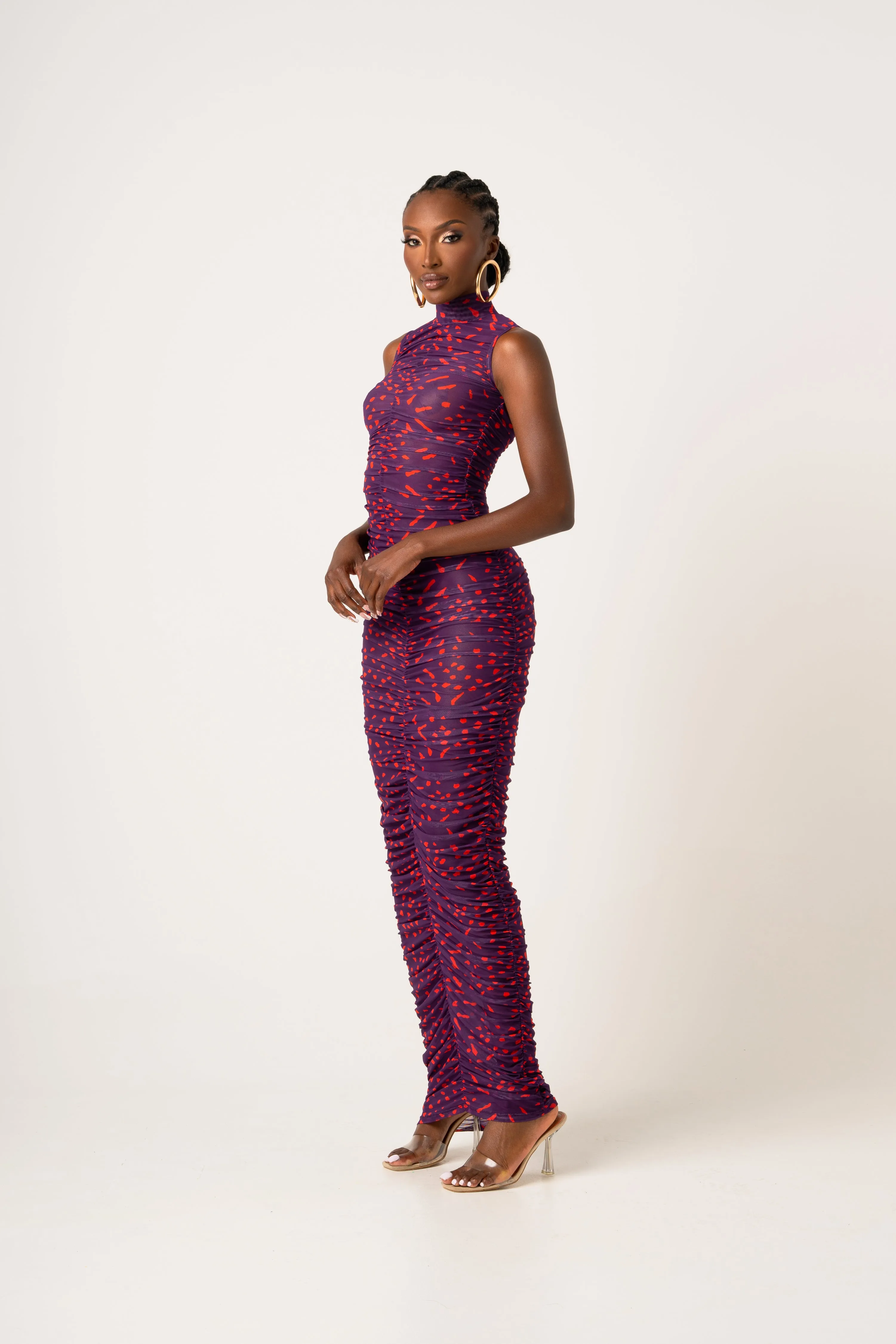 AMINAH RUCHED MAXI MESH DRESS