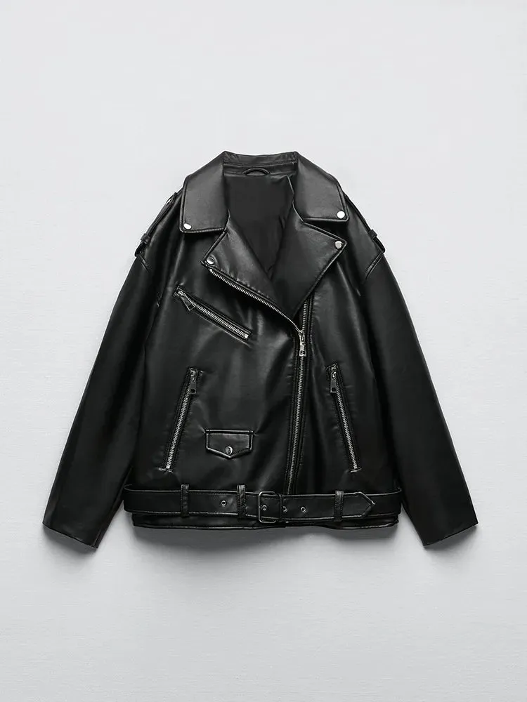Amira - Schwarze Bikerjacke aus Kunstleder
